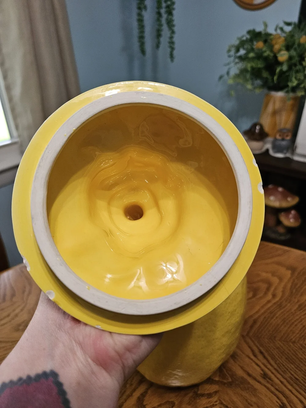 Vintage Ceramic Yellow Lemon Cookie Jar Stem Lid Maximalist Whimsical
